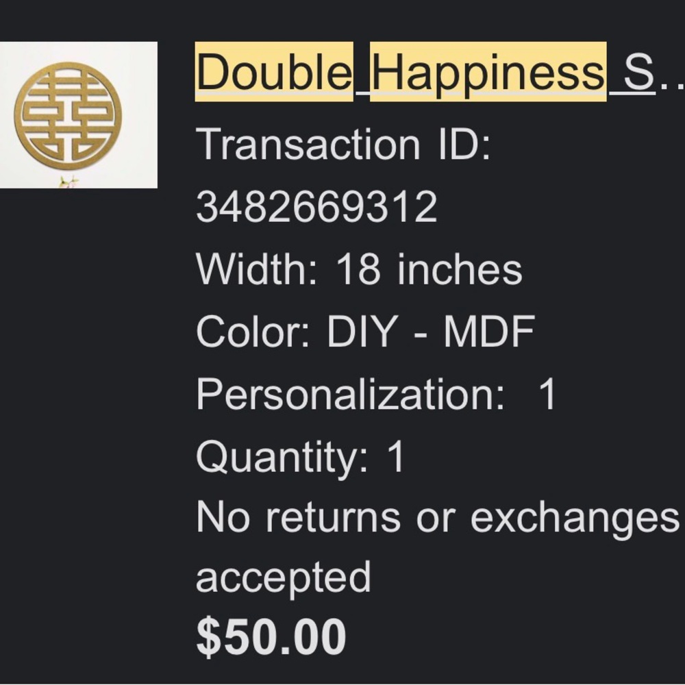 Gold Double Happiness Sign Wall Decor - Picture 2 of 2